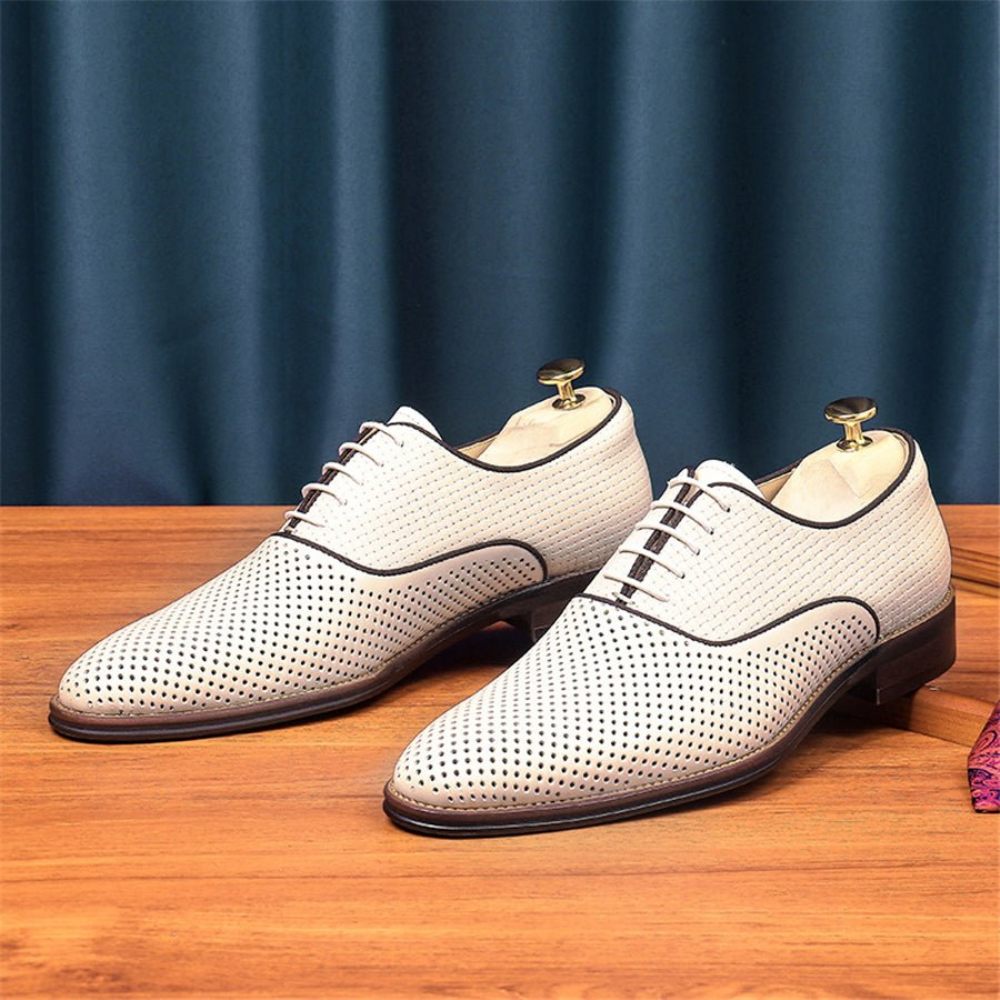 Chaussures Formelles Pour Hommes Mariage Chics À Lacets Et Bout Pointu - Blanc