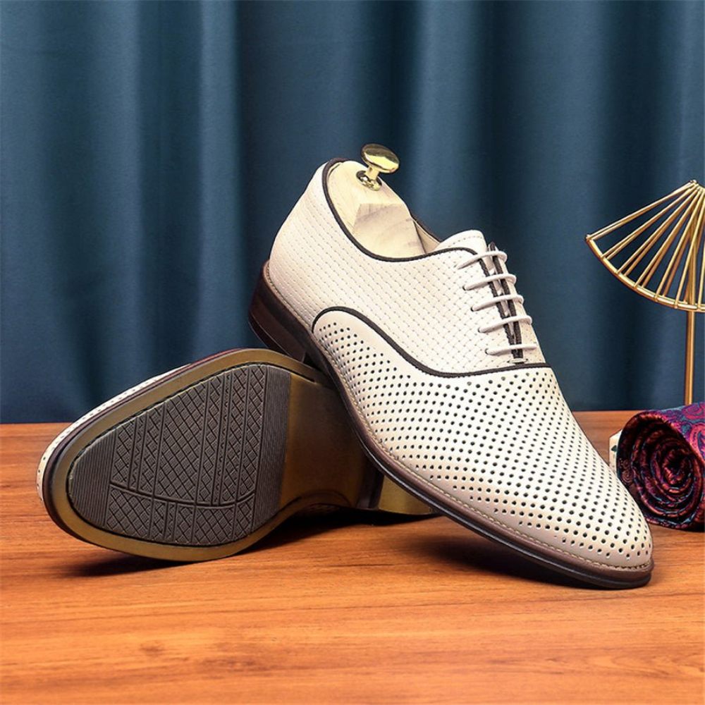 Chaussures Formelles Pour Hommes Mariage Chics À Lacets Et Bout Pointu - Blanc