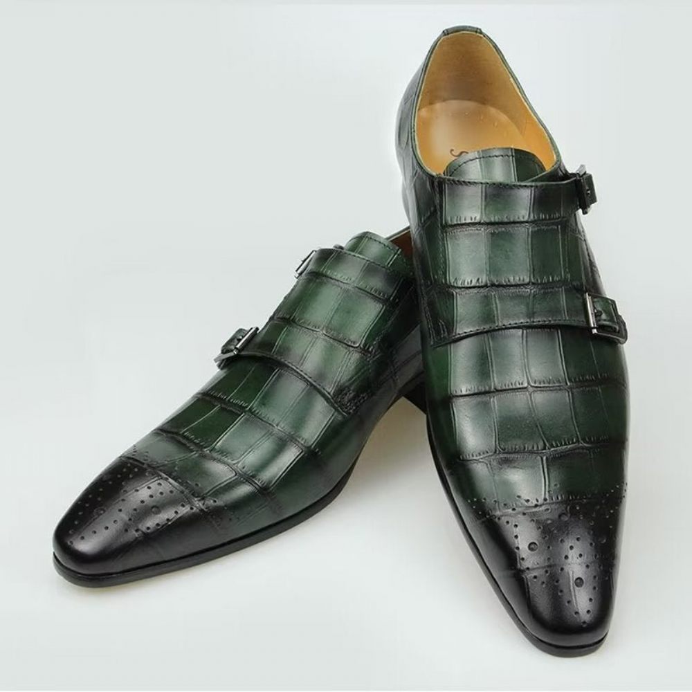 Chaussures Formelles Pour Hommes Mariage Cuir À Boucle Personnalisée - Vert