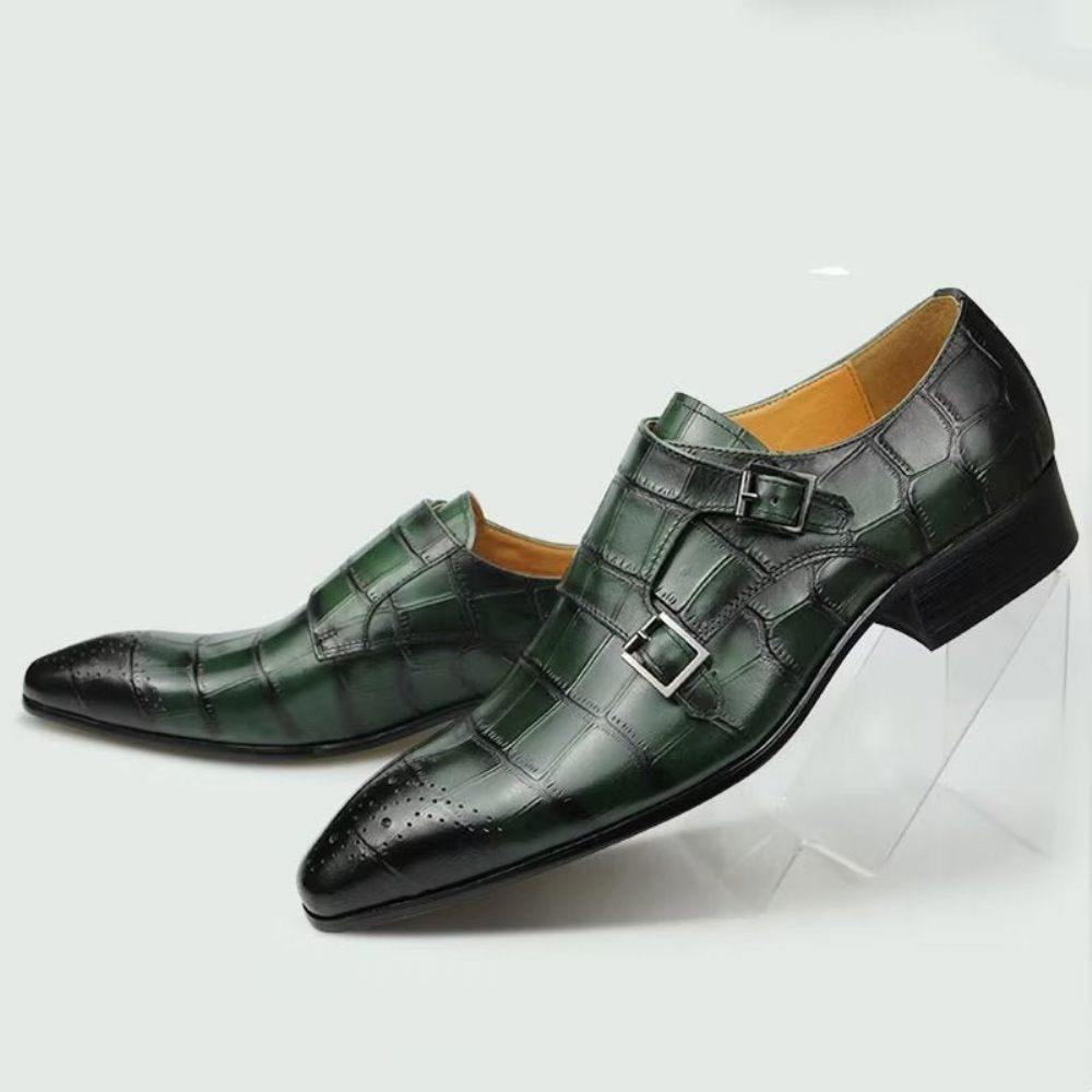 Chaussures Formelles Pour Hommes Mariage Cuir À Boucle Personnalisée - Vert