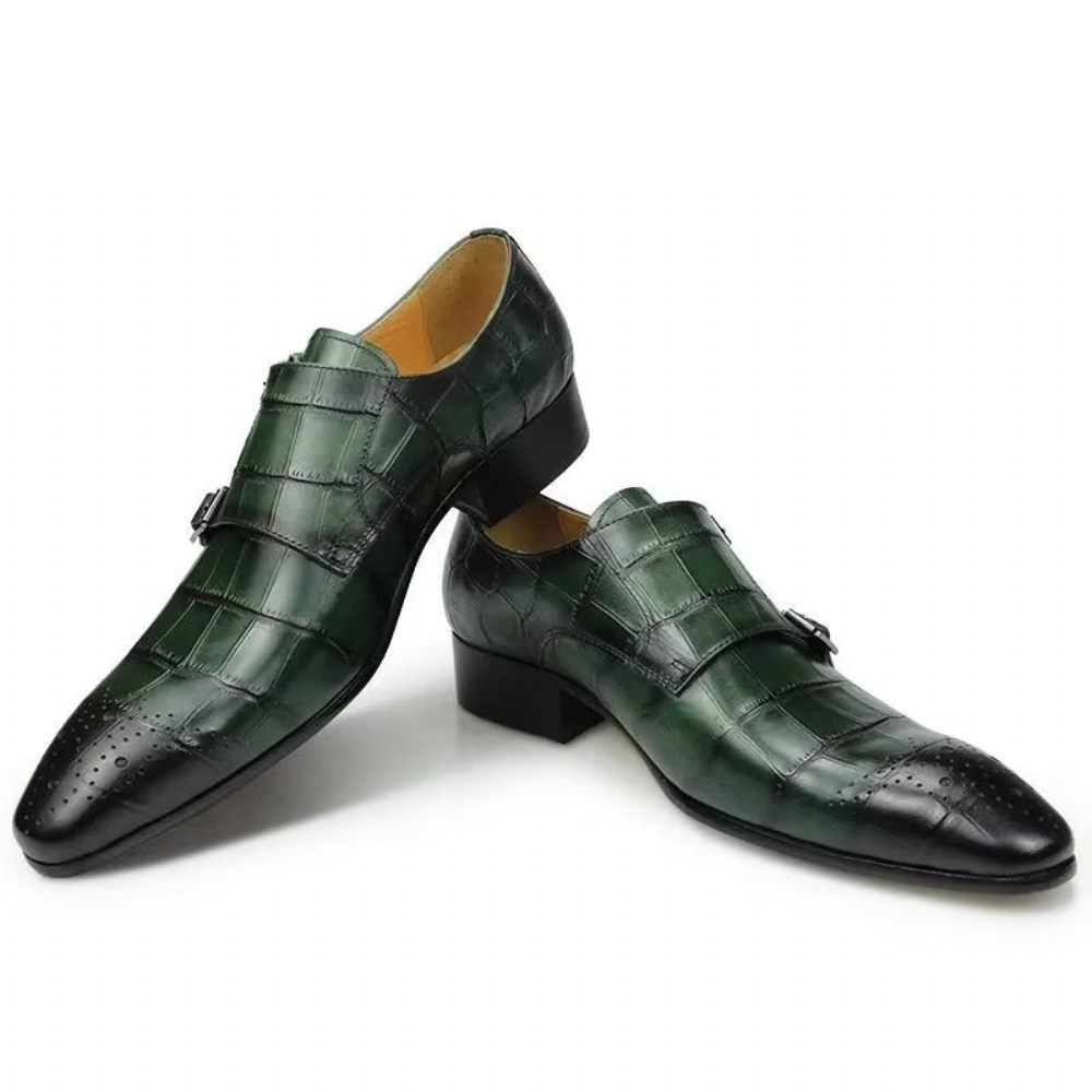 Chaussures Formelles Pour Hommes Mariage Cuir À Boucle Personnalisée - Vert