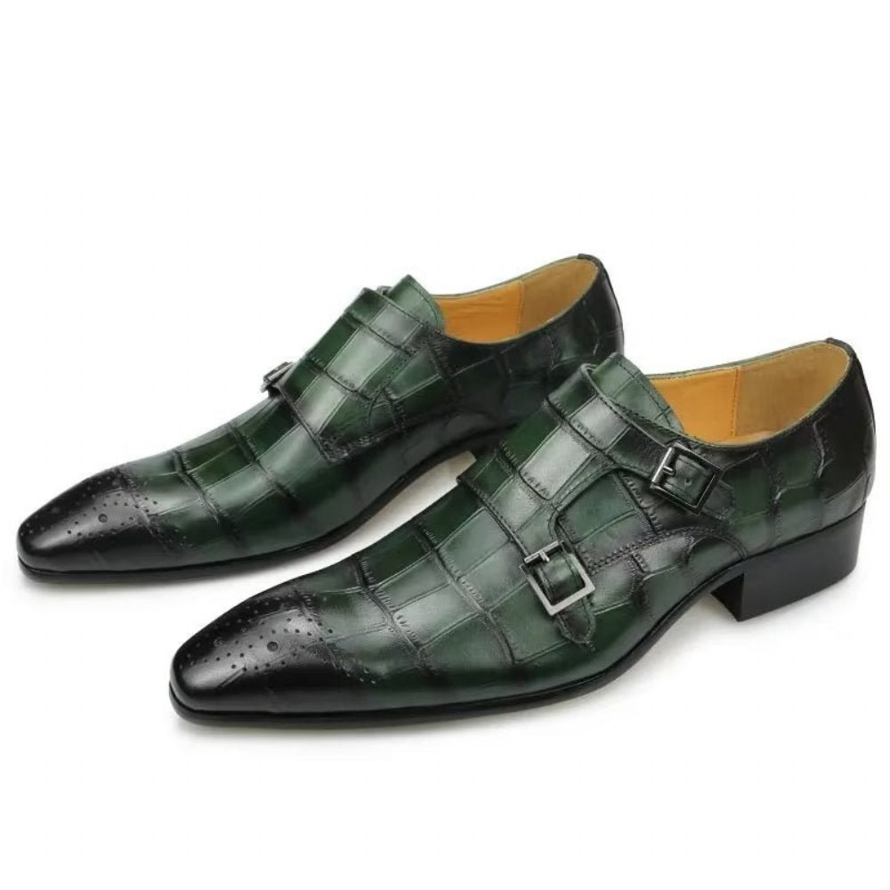 Chaussures Formelles Pour Hommes Mariage Cuir À Boucle Personnalisée - Vert