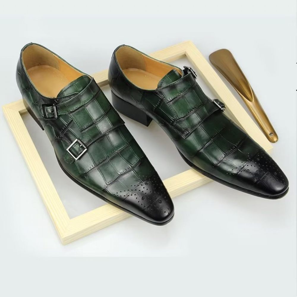 Chaussures Formelles Pour Hommes Mariage Cuir À Boucle Personnalisée - Vert