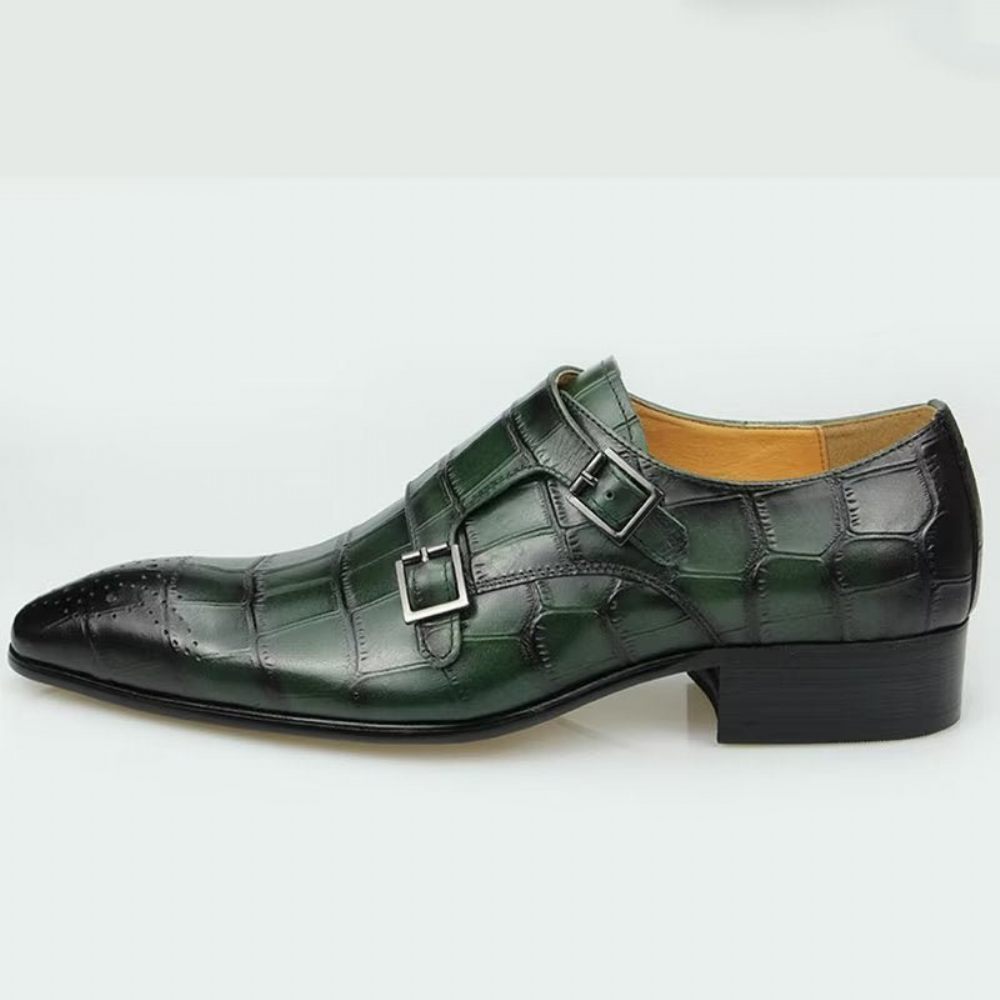 Chaussures Formelles Pour Hommes Mariage Cuir À Boucle Personnalisée - Vert