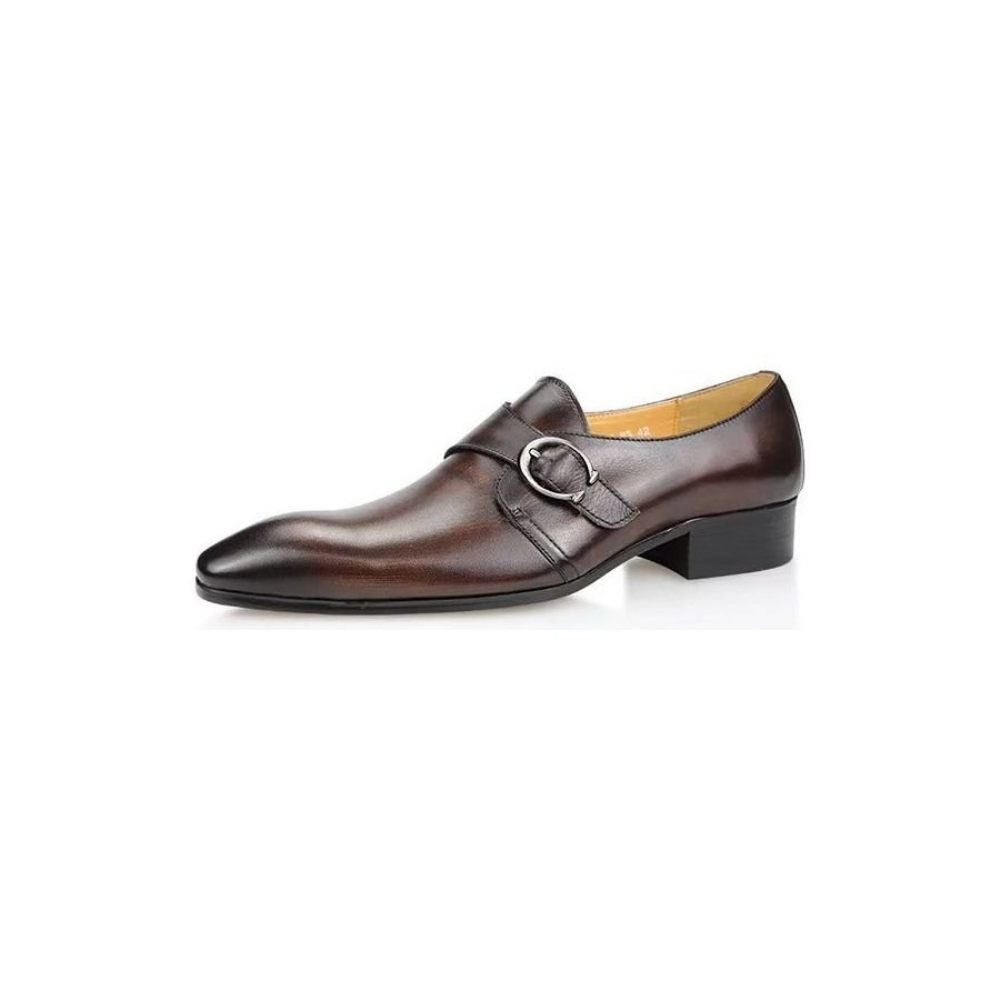 Chaussures Formelles Pour Hommes Mariage Cuir À Boucle Personnalisée - Café