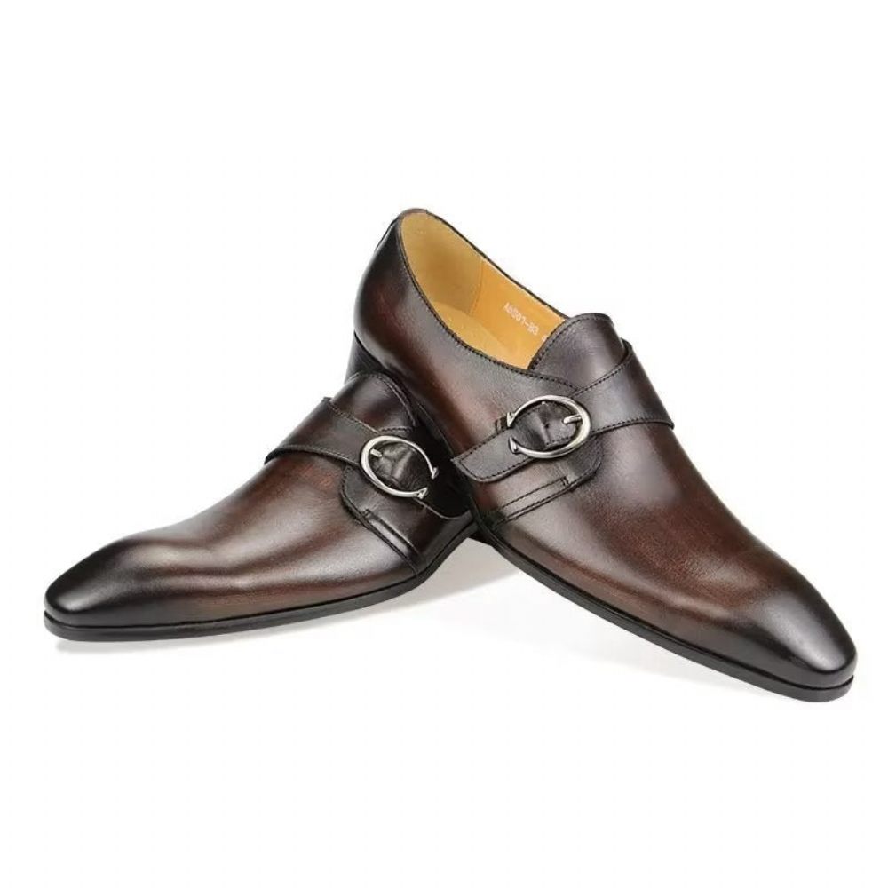 Chaussures Formelles Pour Hommes Mariage Cuir À Boucle Personnalisée - Café