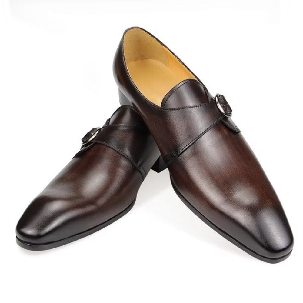 Chaussures Formelles Pour Hommes Mariage Cuir À Boucle Personnalisée - Café