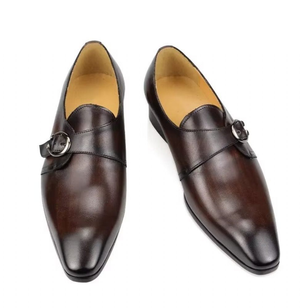 Chaussures Formelles Pour Hommes Mariage Cuir À Boucle Personnalisée - Café