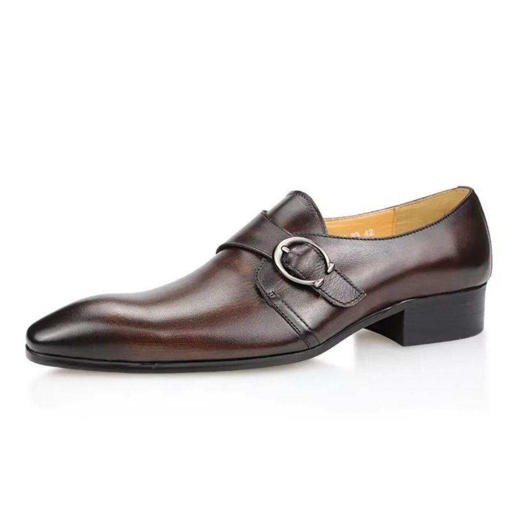 Chaussures Formelles Pour Hommes Mariage Cuir À Boucle Personnalisée - Café