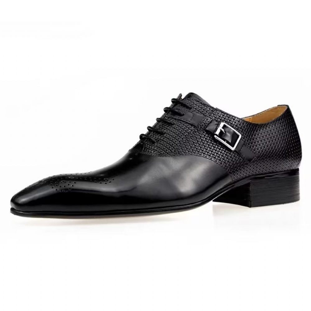 Chaussures Formelles Pour Hommes Mariage Cuir Brogue Personnalisées Élégantes - Noir