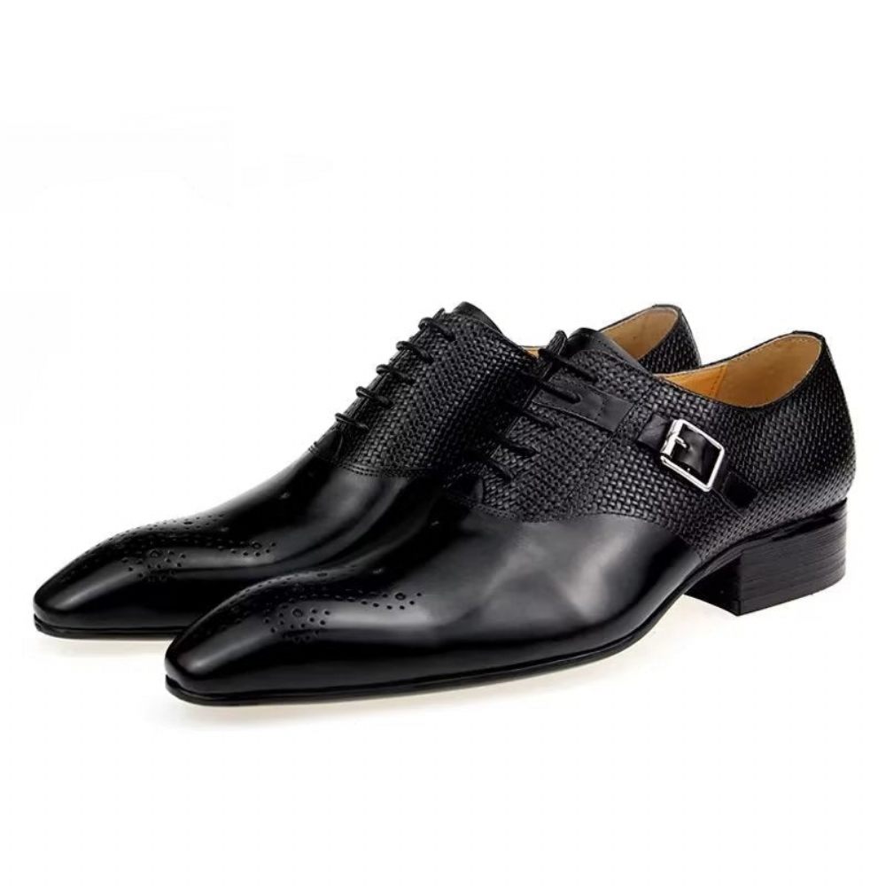 Chaussures Formelles Pour Hommes Mariage Cuir Brogue Personnalisées Élégantes - Noir