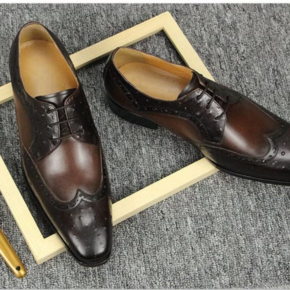 Chaussures Formelles Pour Hommes Mariage Cuir Brogue Sur Mesure Modish - Café