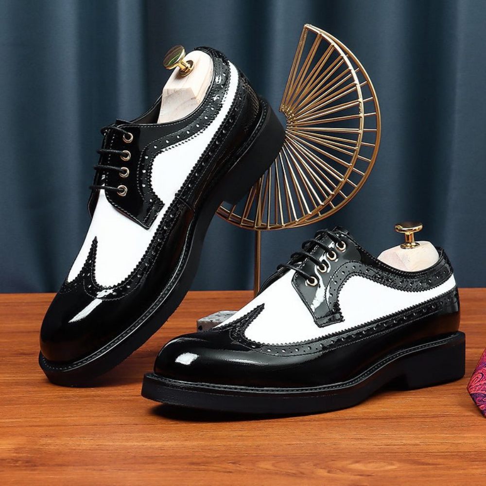 Chaussures Formelles Pour Hommes Mariage Cuir À Lacets Et Bout Rond Gracieuses - Noir