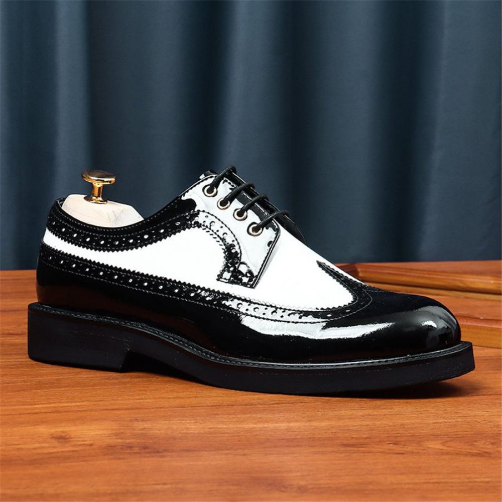 Chaussures Formelles Pour Hommes Mariage Cuir À Lacets Et Bout Rond Gracieuses - Noir