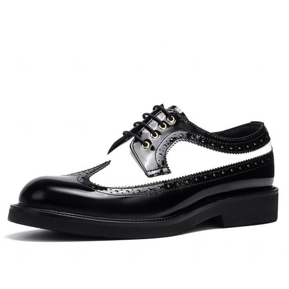 Chaussures Formelles Pour Hommes Mariage Cuir À Lacets Et Bout Rond Gracieuses - Noir