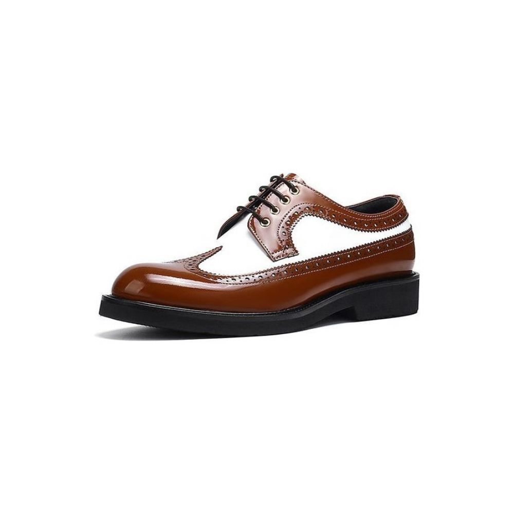 Chaussures Formelles Pour Hommes Mariage Cuir À Lacets Et Bout Rond Gracieuses - Café