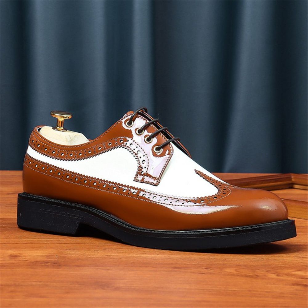 Chaussures Formelles Pour Hommes Mariage Cuir À Lacets Et Bout Rond Gracieuses - Café