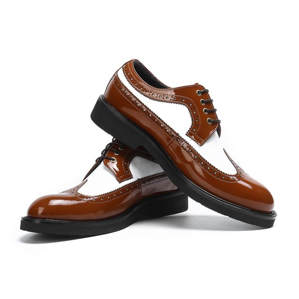 Chaussures Formelles Pour Hommes Mariage Cuir À Lacets Et Bout Rond Gracieuses - Café