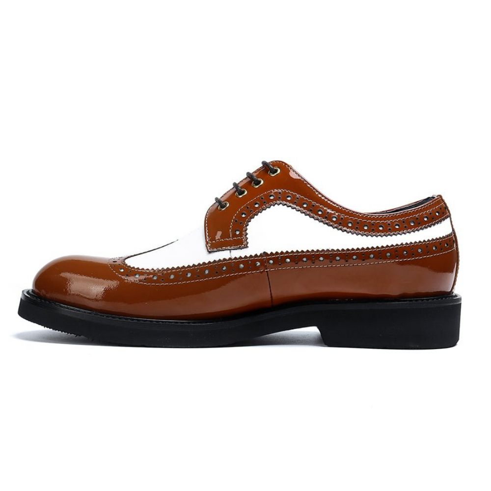 Chaussures Formelles Pour Hommes Mariage Cuir À Lacets Et Bout Rond Gracieuses - Café