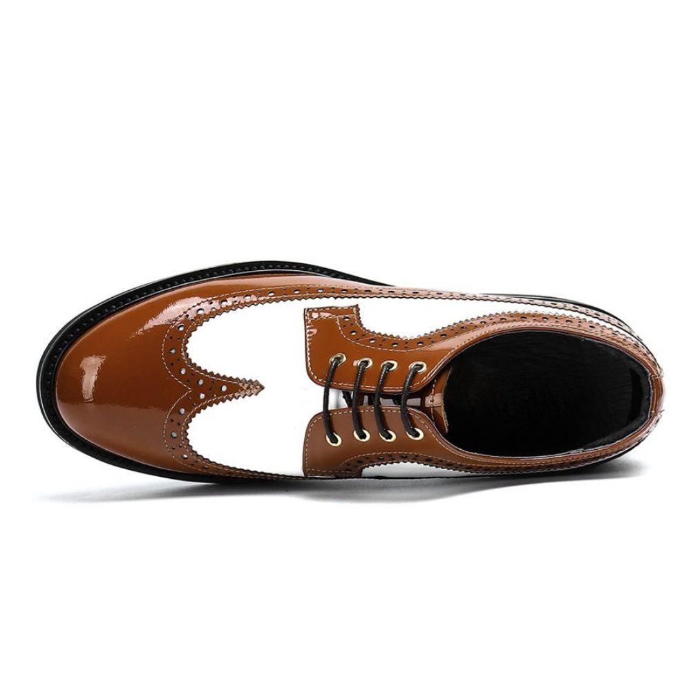 Chaussures Formelles Pour Hommes Mariage Cuir À Lacets Et Bout Rond Gracieuses - Café