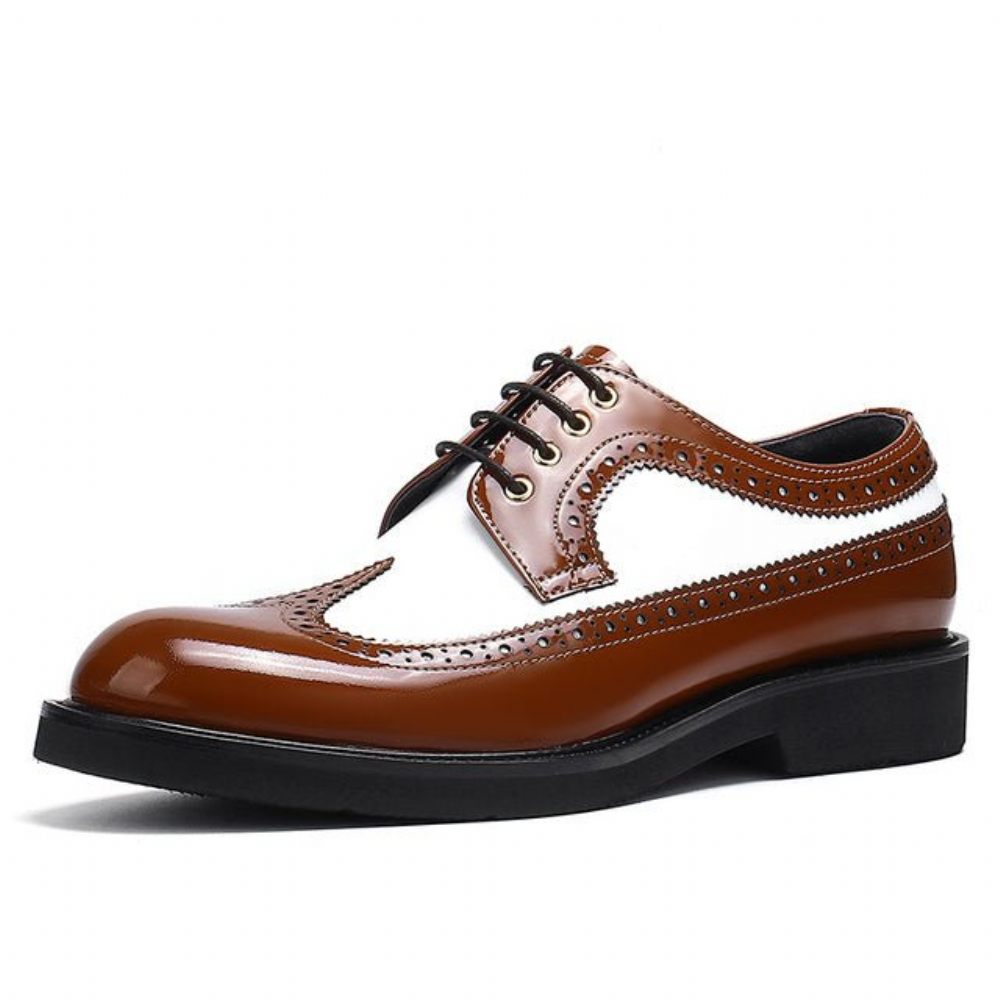 Chaussures Formelles Pour Hommes Mariage Cuir À Lacets Et Bout Rond Gracieuses - Café