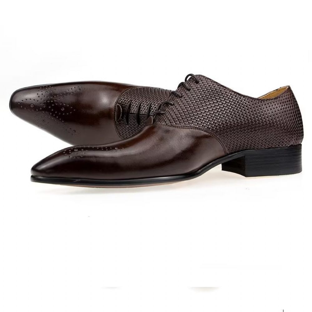 Chaussures Formelles Pour Hommes Mariage À Lacets Cuir Brogue Élégant - Café