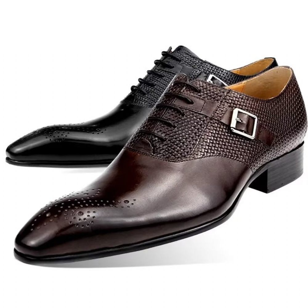 Chaussures Formelles Pour Hommes Mariage À Lacets Cuir Brogue Élégant - Café