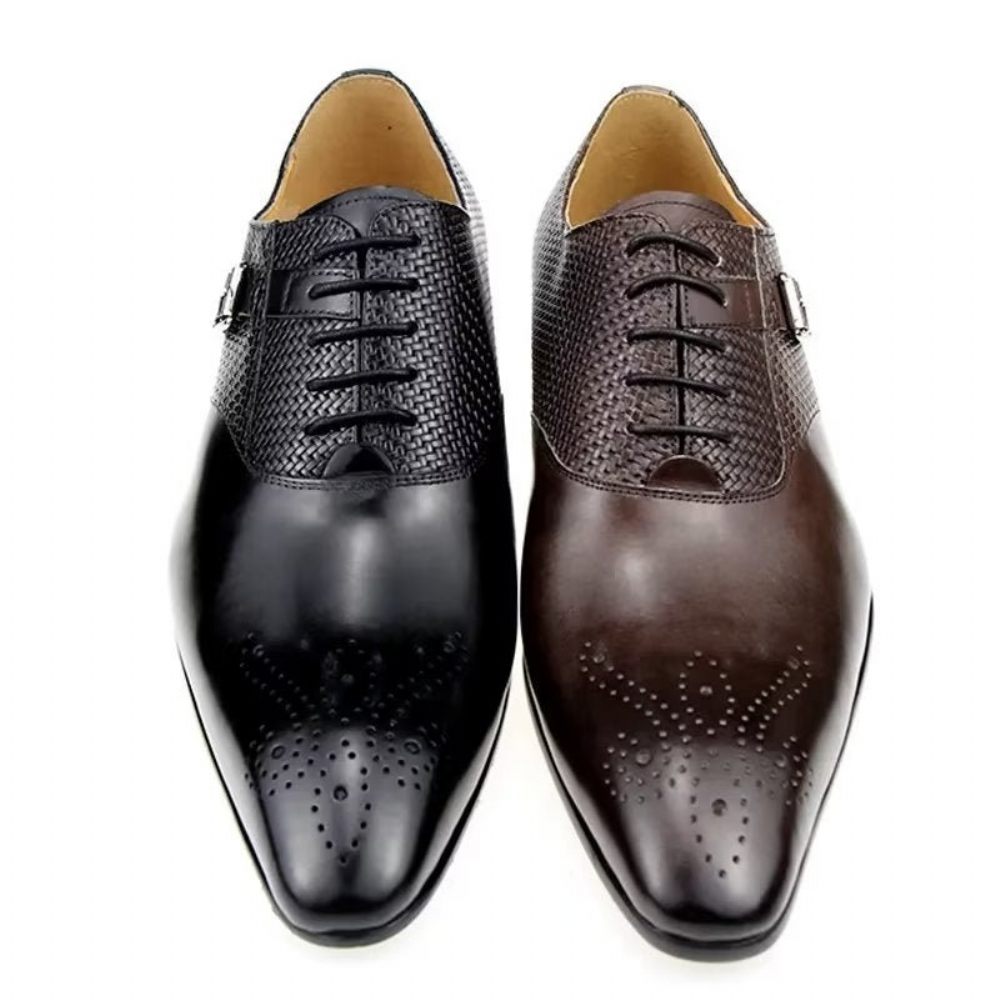 Chaussures Formelles Pour Hommes Mariage À Lacets Cuir Brogue Élégant - Café