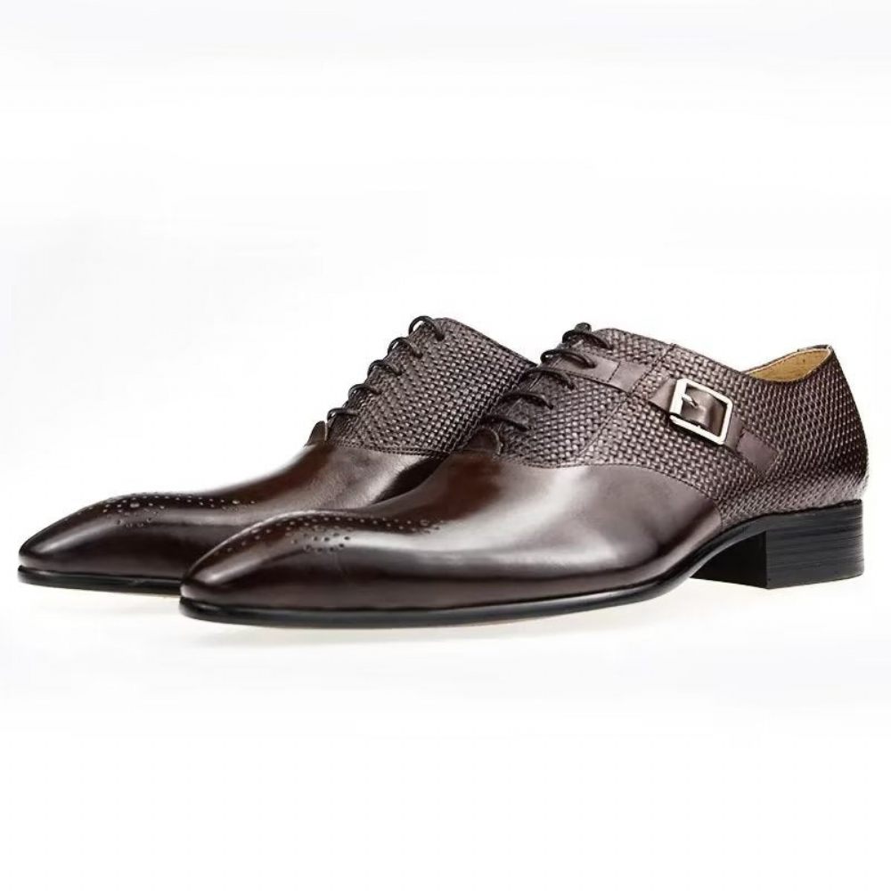 Chaussures Formelles Pour Hommes Mariage À Lacets Cuir Brogue Élégant - Café