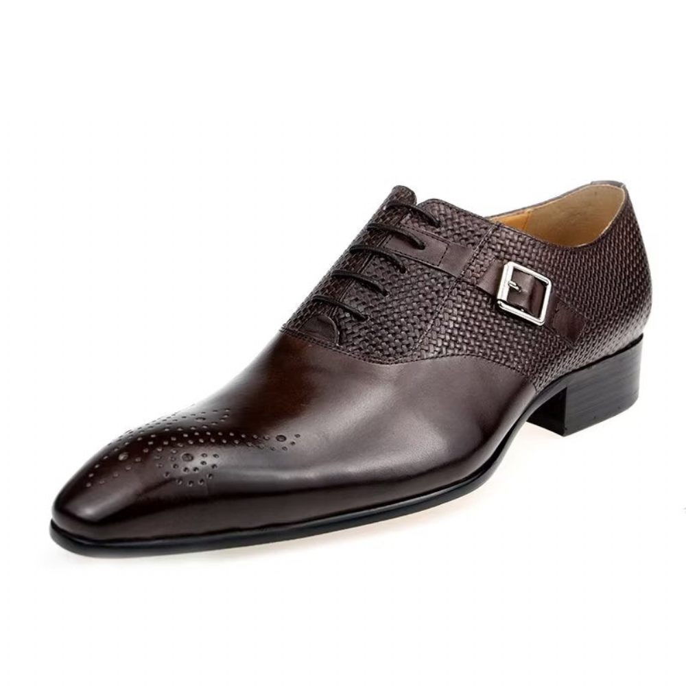 Chaussures Formelles Pour Hommes Mariage À Lacets Cuir Brogue Élégant - Café