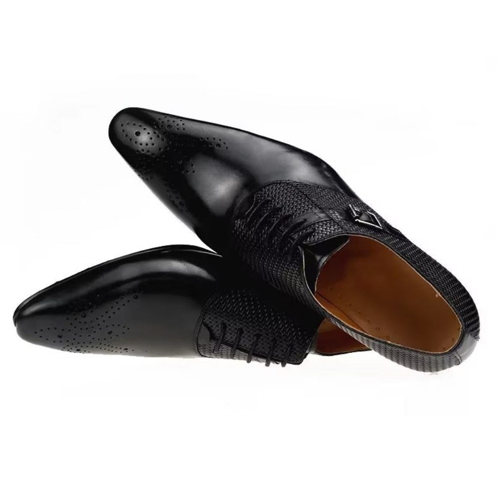 Chaussures Formelles Pour Hommes Mariage À Lacets Cuir Brogue Élégant - Noir