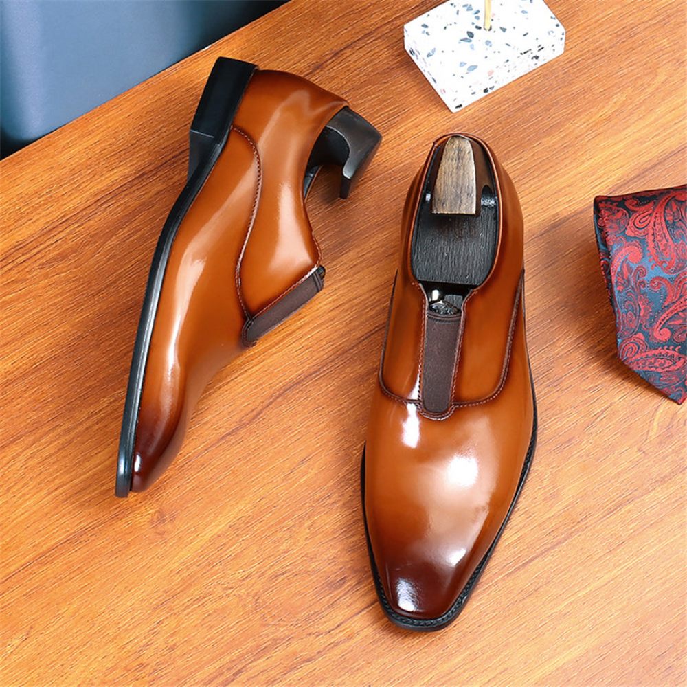 Chaussures Formelles Pour Hommes Mariage Luxe À Bout Pointu Avec Bande Élastique - Café