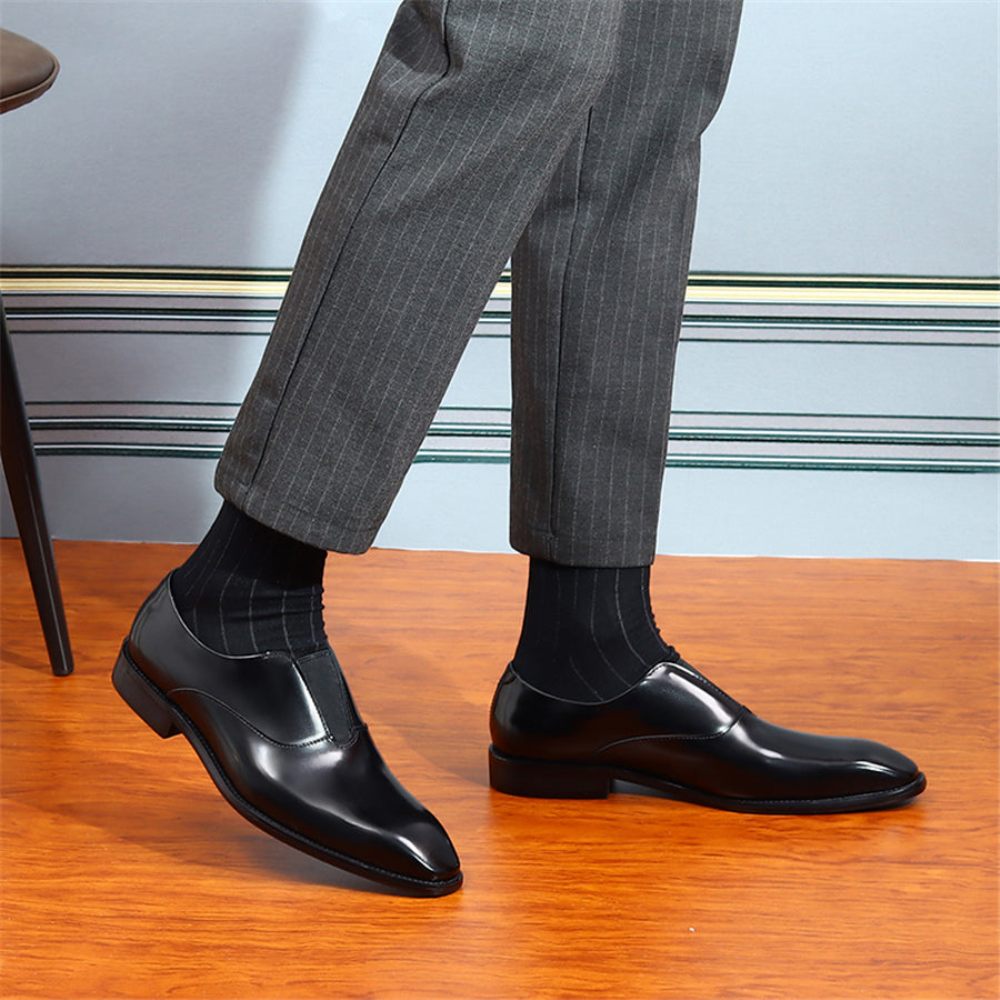 Chaussures Formelles Pour Hommes Mariage Luxe À Bout Pointu Avec Bande Élastique - Noir