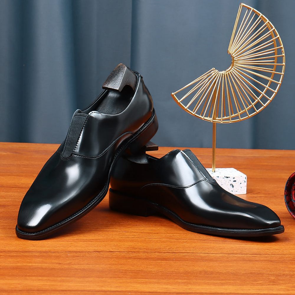 Chaussures Formelles Pour Hommes Mariage Luxe À Bout Pointu Avec Bande Élastique - Noir