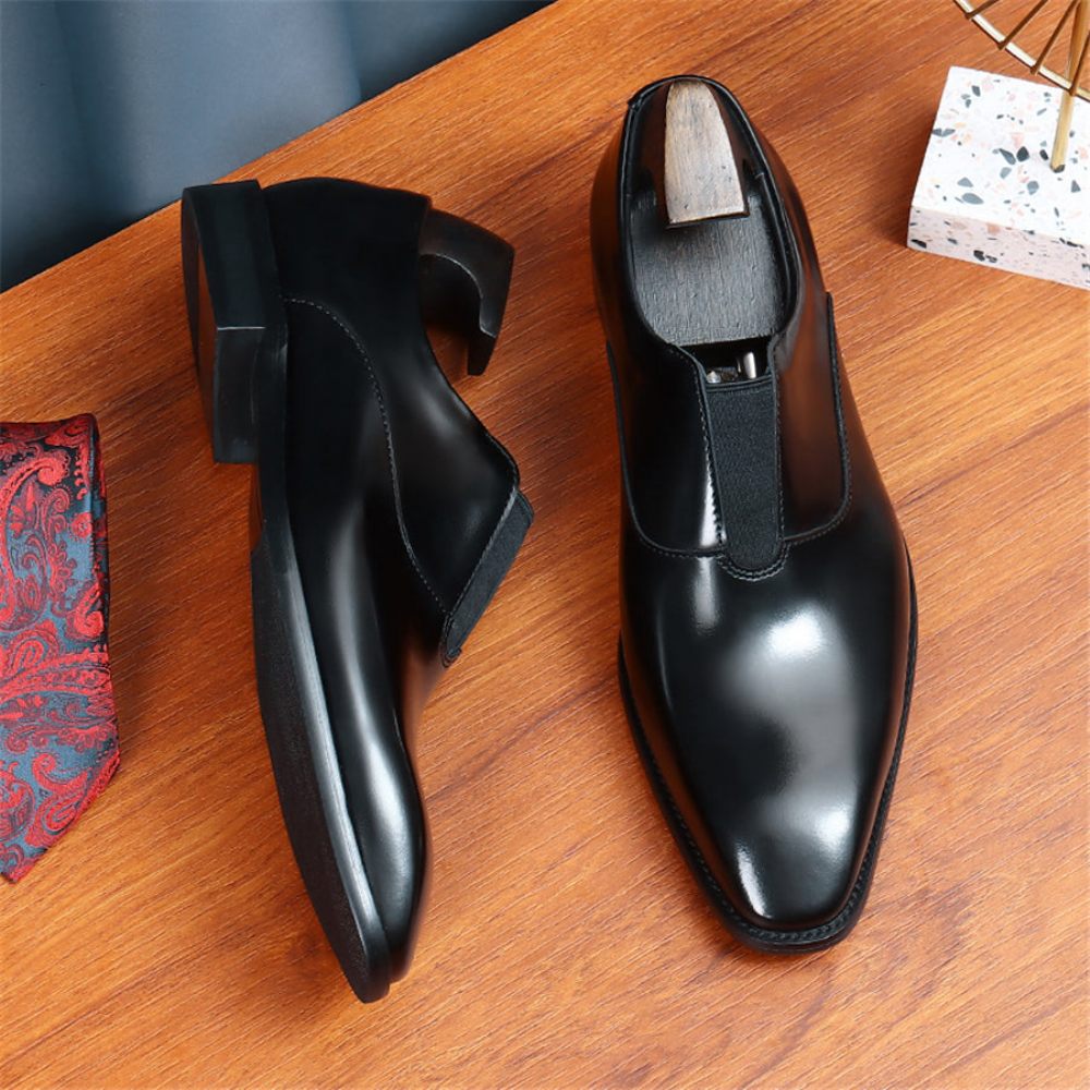 Chaussures Formelles Pour Hommes Mariage Luxe À Bout Pointu Avec Bande Élastique - Noir