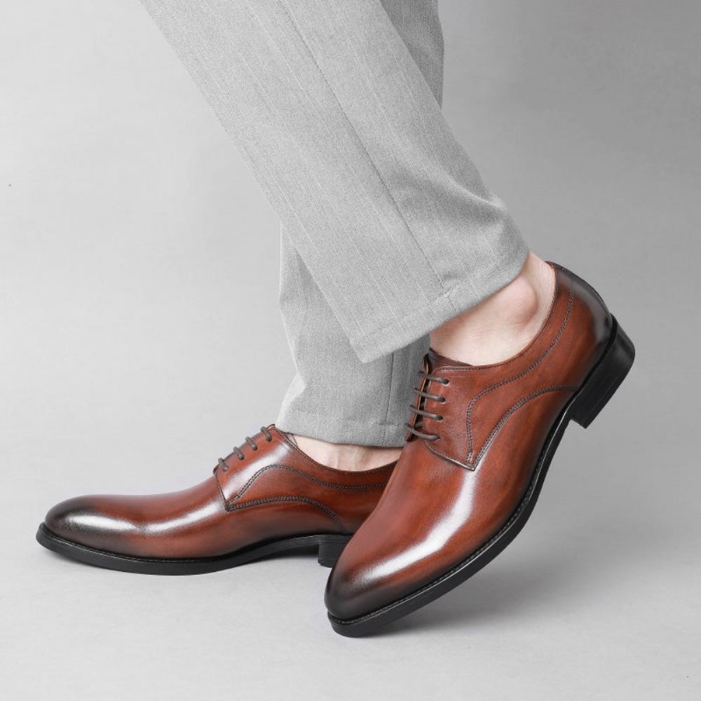 Chaussures Formelles Pour Hommes Mariage Luxe Cuir Exotique Pointu Oxfords - Café