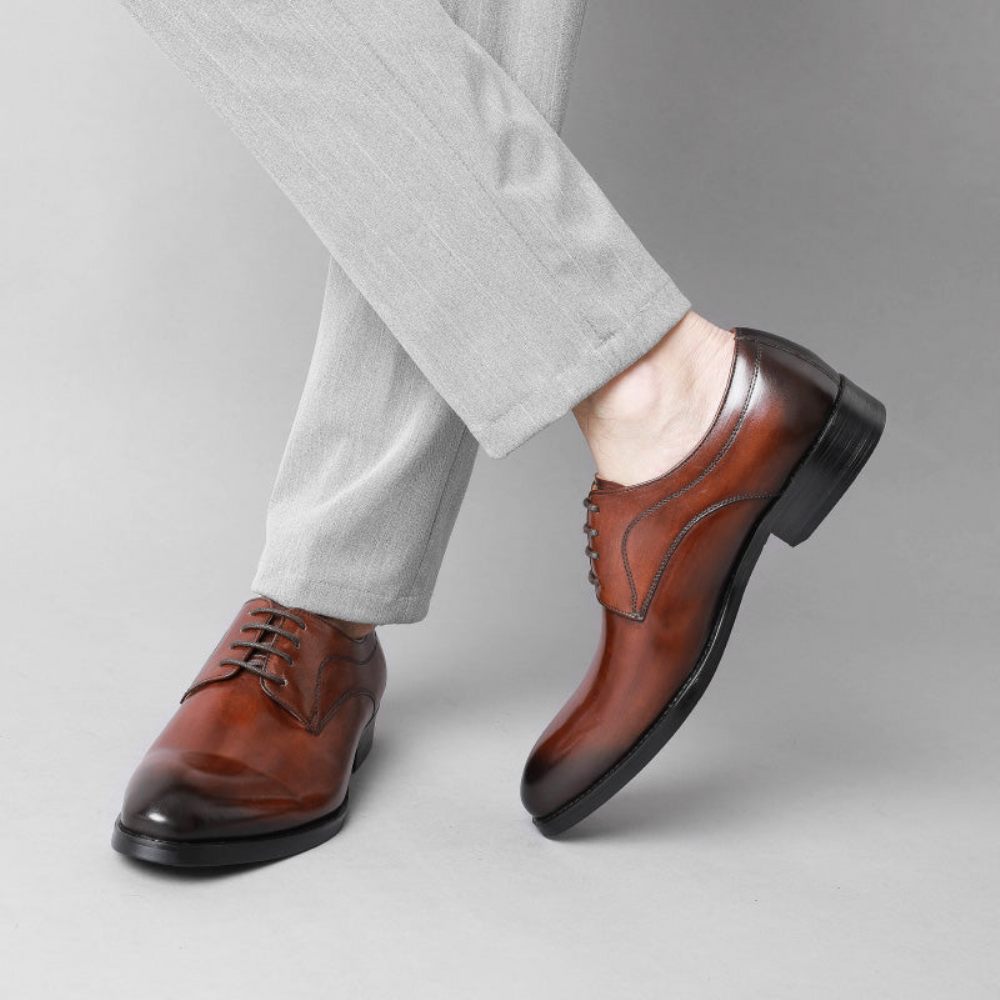 Chaussures Formelles Pour Hommes Mariage Luxe Cuir Exotique Pointu Oxfords - Café