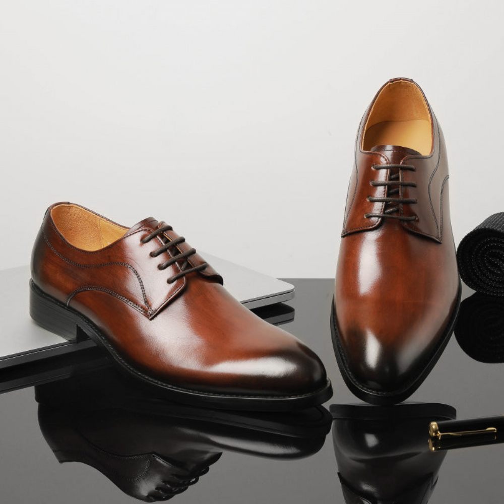 Chaussures Formelles Pour Hommes Mariage Luxe Cuir Exotique Pointu Oxfords - Café