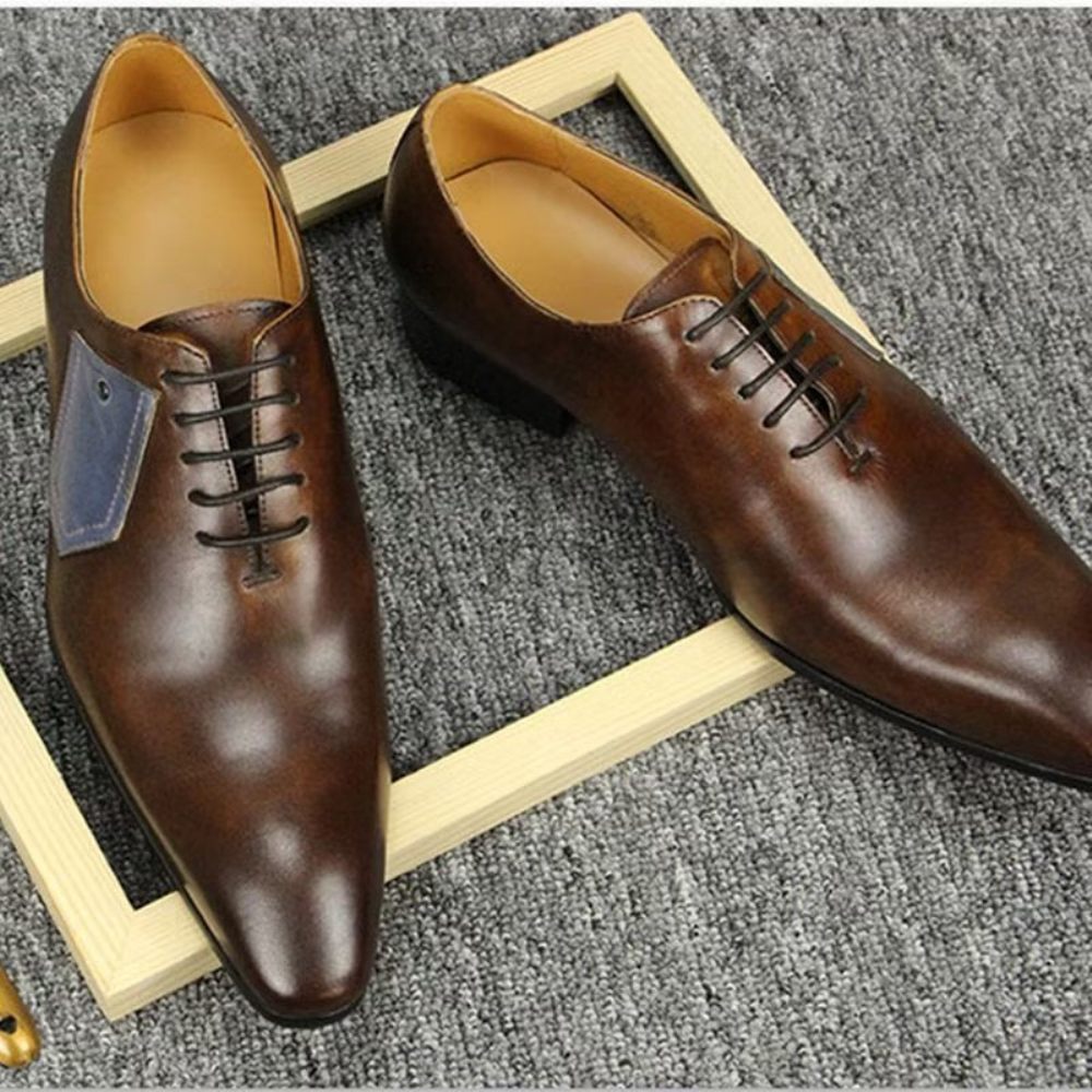 Chaussures Formelles Pour Hommes Mariage Personnalisées À Lacets - Café