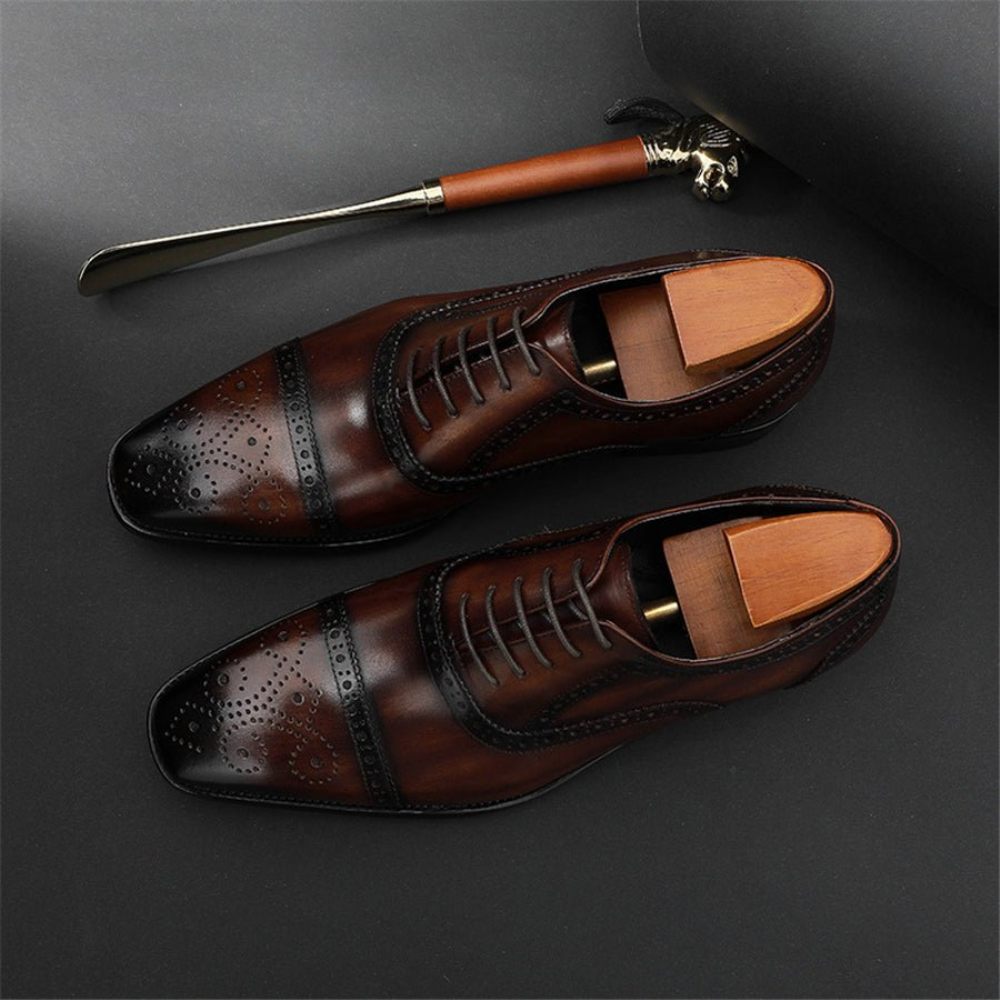 Chaussures Formelles Pour Hommes Mariée Cuir - Café