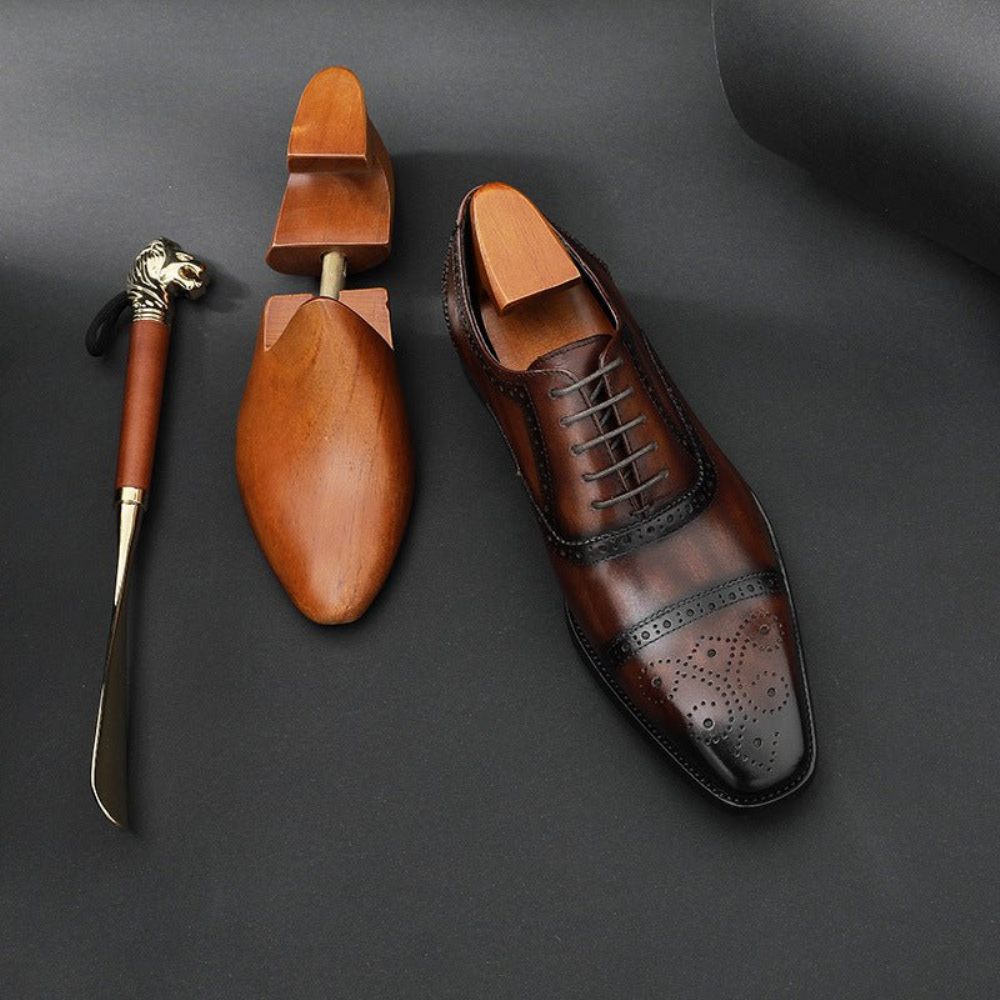 Chaussures Formelles Pour Hommes Mariée Cuir - Café