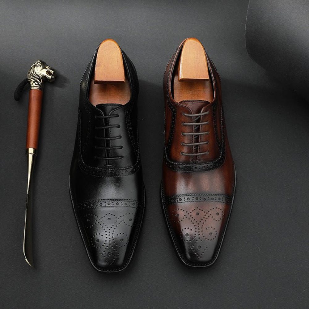 Chaussures Formelles Pour Hommes Mariée Cuir - Café