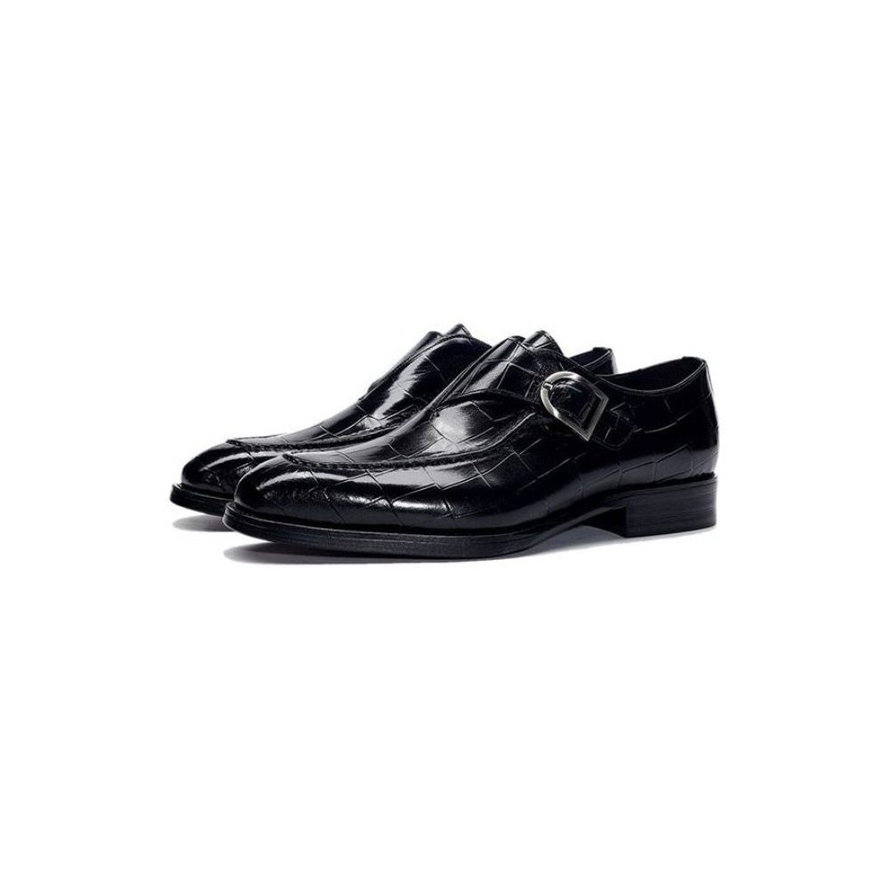 Chaussures Formelles Pour Hommes Mariée À Enfiler Cuir Véritable - Noir