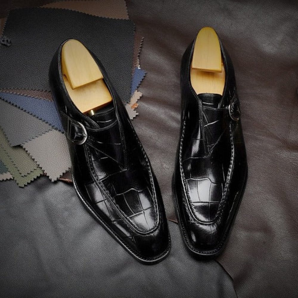 Chaussures Formelles Pour Hommes Mariée À Enfiler Cuir Véritable - Noir