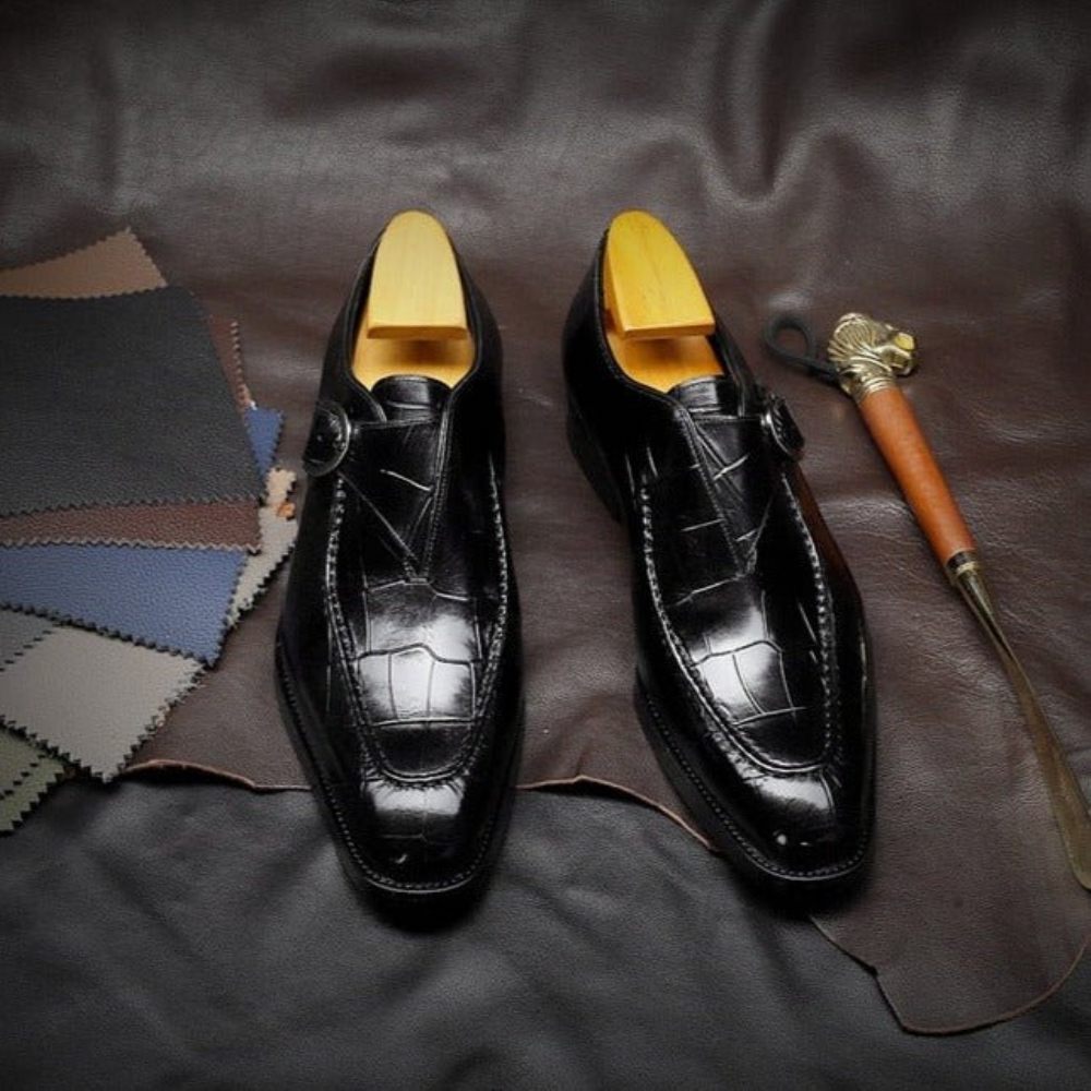 Chaussures Formelles Pour Hommes Mariée À Enfiler Cuir Véritable - Noir