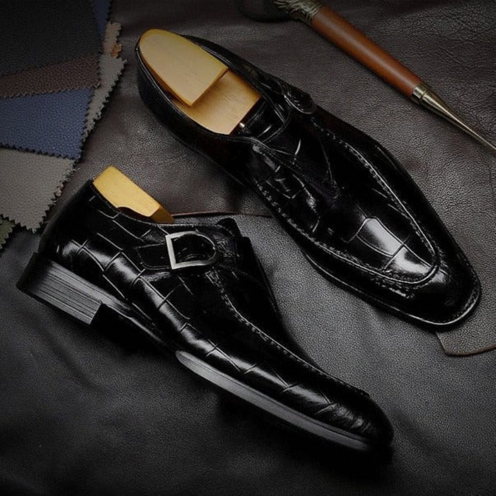 Chaussures Formelles Pour Hommes Mariée À Enfiler Cuir Véritable - Noir