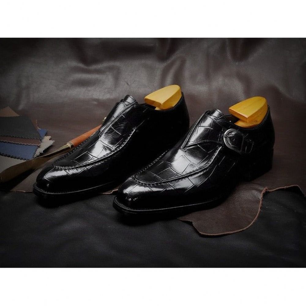 Chaussures Formelles Pour Hommes Mariée À Enfiler Cuir Véritable - Noir