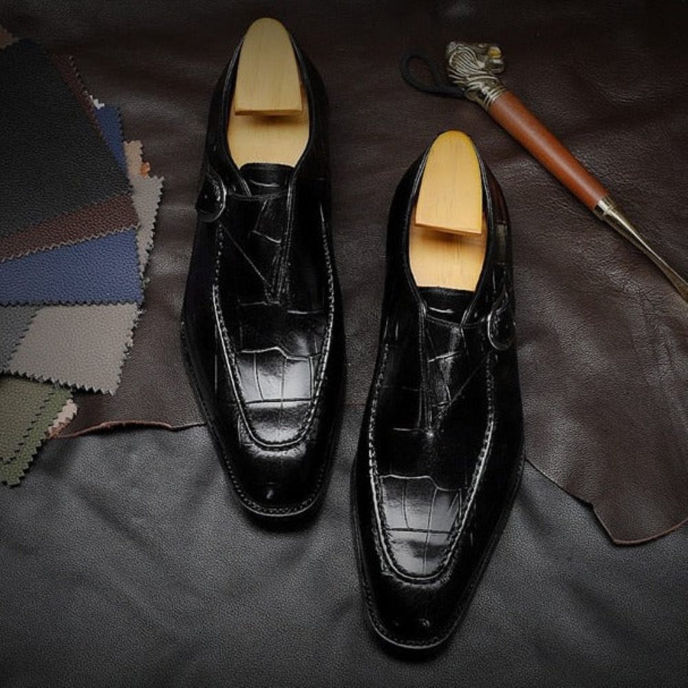 Chaussures Formelles Pour Hommes Mariée À Enfiler Cuir Véritable - Noir