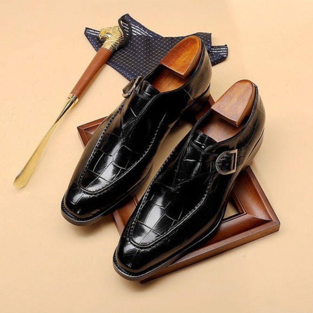 Chaussures Formelles Pour Hommes Mariée À Enfiler Cuir Véritable - Noir