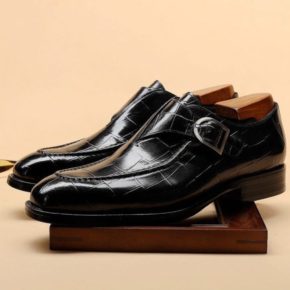 Chaussures Formelles Pour Hommes Mariée À Enfiler Cuir Véritable - Noir